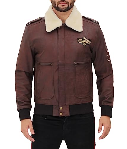 Image of Blingsoul Men's Shearling Jacket Brown Leather Swedish Bomber Jacket | [1108957] Pierson, 3XL