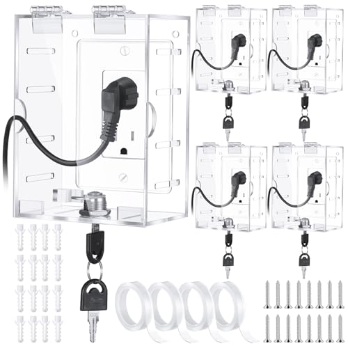 Briwooody 4 Pcs Baby Safety Outlet Cover Box Key, Lock Baby Proof Light Electrical Outlet Covers Socket Covers Easy Operation Fits 5.91" H x 4.33" W x 2.76" D or Smaller