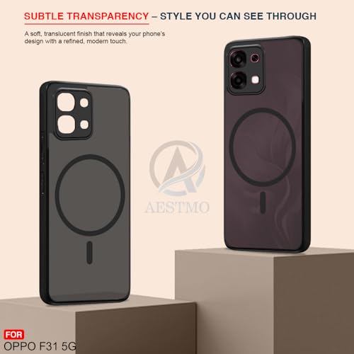 Image of AESTMO Oppo F31 / F33 5G Back Cover | 360 Protection | Matte Frosted Hard Back Translucent | Compatible with MagSafe Accessories (MagSafe Matte Hard Black Bumber)