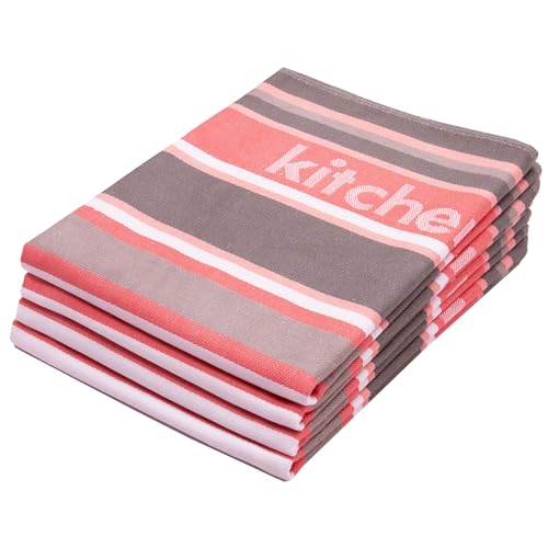 ZOLLNER Juego de 4 paños de Cocina de algodón en 50x70 cm - paños de Cocina Muy absorbentes y duraderos - Lavables hasta 60°C - en Rayas Rojas - Calidad hostelería - Certificado Oeko Tex®