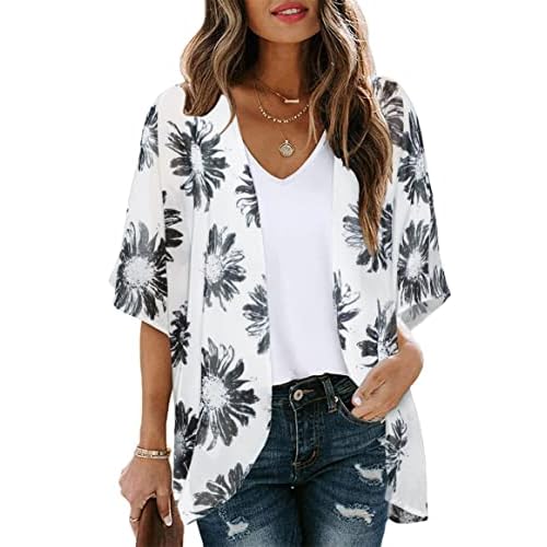 Summer Kimono Cardigan for Women Sheer Light Tops Casual Open Front Swimwear Shirts Beach Cover ups (dasiy white,4XL)