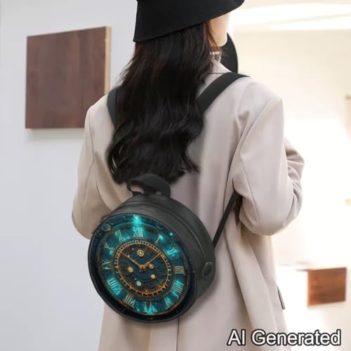 Image of Women Novelty Round Clock Shape Zippered Clock Purses for Women Tote Handbag Shoulder Bag, Gift for Mom Girlfriend