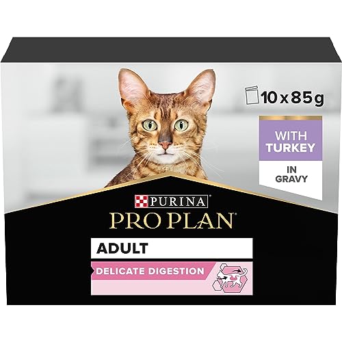 PRO PLAN Delicate Digestion Turkey Wet Cat Food 10x85g (Pack of 4)