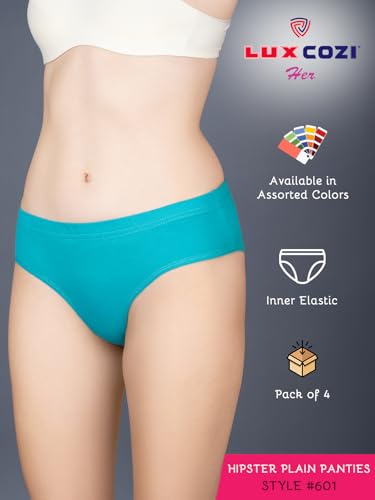 Image of Lux Cozi Her Hipster Panty Set for Women - Cotton Panties for Women Combo, Comfortable Inner Elastic Underwear for Women Combo Pack of 4 | Color and Print May Vary