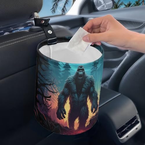 Image of Car Trash Can Bigfoot Forest Print Car Trash Bin Universal Portable Garbage Bin Decoration Car Interior for Car SUV Trucks