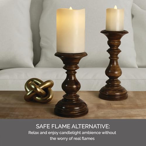 Image of Mikasa LED Wax Pillar Candle, 4x6 Inch White Wavy Flameless Candle with Dancing Flame Effect and 5-Hour Timer - Battery Operated Real Wax Candle for Home Decor