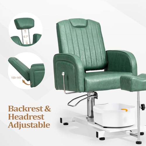 OmySalon Pedicure Chair No-Plumbing with Bubble Foot Bath & Stool, 360° Rotation Hydraulic Adjustable Seat for Nail Tech Beauty Salon & Home Use(Green) - Image 6