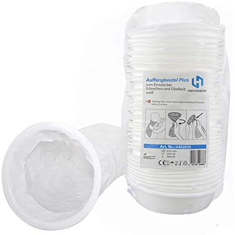 Auffangbeutel Plus mit Mundstück 25 Stück | reißfester & sicherer Kotzbeutel | Auslaufsicherer Verbesserter Verschluss-Ring | 2000 ml Spucktüten | Brechbeutel für Erwachsene und Kinder Cover