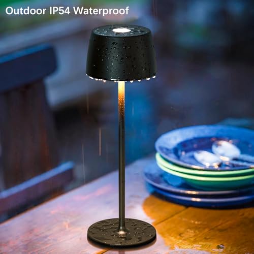 Rechargeable Cordless Table Lamp - 5000mAh Battery IP54 USB-C LED Touch Dimming for Dining/Patio/Camping/Bedside Portable Indoor Outdoor Lighting (2 Pack Black)