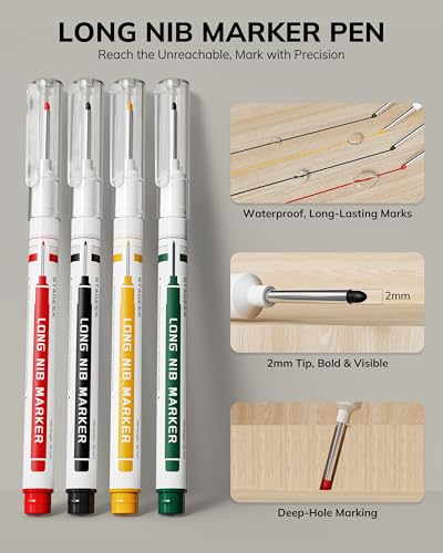 Image of STAGEEK 4PCS Carpenter Pencils with Sharpener, Heavy Duty Woodworking Pencils, Mechanical Carpenter Pencil with 52 Refills, Deep Hole Long Nib Marker Pens for Architect Construction Marking with Case