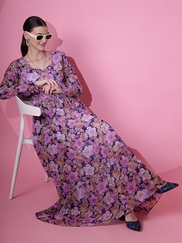 Image of Sheetal Associates Women's Maxi Floral Print Georgette Regular Sleeves Casual Dress