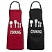 MengH-SHOP Grembiule da Cucina Impermeabile con 2 Tasche Uomo Donna Regolabile Grembiule da Chef per Cucina Ristorante Barbecue Giardinaggio Artigianale Cottura 2 Pezzi (Rosso e Nero)
