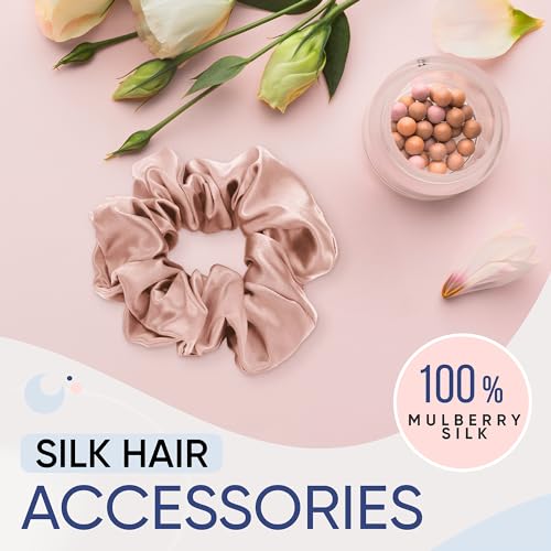 Image of Blissy Silk Scrunchies (3 Pack) - 100% Pure Mulberry Silk - 22 Momme 6A High-Grade Fibers Scrunchie for Straight & Curly Hair - Preventing Breakage, Tangling, & Creasing (Pink Regular)