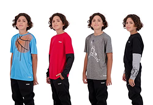 Hind 4-Pack Boys Youth Quick-Dry Breathable Performance Active Athletic T Shirts (Red-Grey-Black-Blue, 8) #TOP1