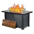 VORTEXTOVE Propane Fire Pit Table 44”,50000 BTU LP Gas Fire Pit Table with Ignition System,Outdoor Fire Table with Glass Rocks for Patio Garden Backyard,Rain Cover and Wind Guard Glass Included