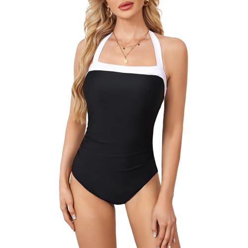 Maillot de bain une pièce galbé chic noir et blanc dos nu froncé SEDEX