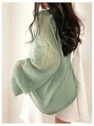 MakeMeChic Women's Boat Neck Bell Sleeve Sweater Sheer Loose Fit Knitted Pullover Top3