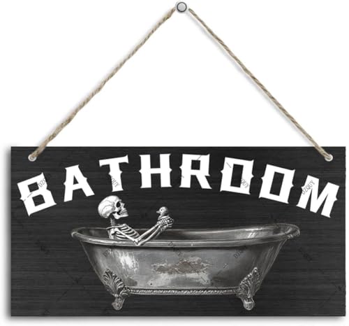 DZQUY Letrero de madera para baño, esqueleto colgante, calavera, decoración de madera, decoración de pared, vintage, divertida, decoración de pared para baño, inodoro, habitación, regalos, 12 x 6