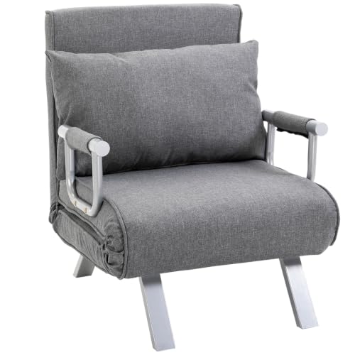 HOMCOM Fauteuil Chauffeuse Canapé-Lit Convertible 1 Place Lin Gris Clair