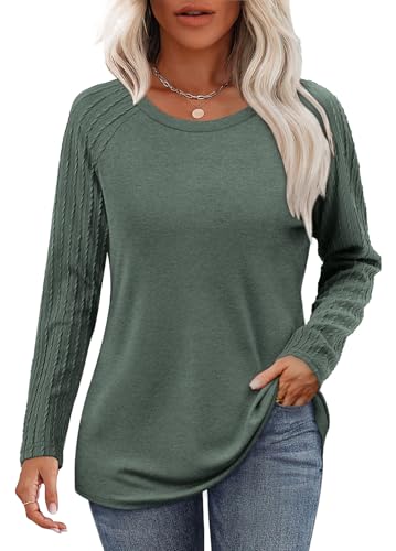 Image of OFEEFAN Long Sleeve Shirts for Womens Fall Fashion 2026 Crewneck Oversized Sweatshirt Tunic Tops to Wear with Leggings
