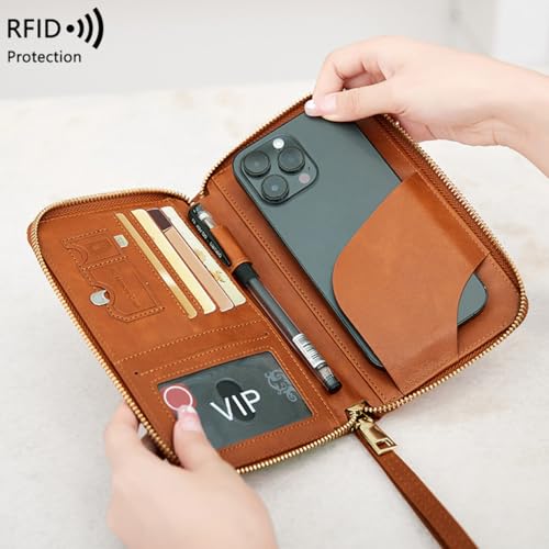 RFID Passport Holder for Travel - Cruise Essentials 2025 with RFID Blocking Sleeves | Anti-Theft Travel Wallet Document Organizer for Women & Men (Brown)3
