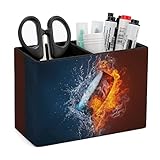 Niapessel Pencil Holder for Desk, Ice Hockey Fire Water Pen Holder Storage Desktop Pen Organizer Desk Pencil Organizer Makeup Brush Holder for Office School College Leather