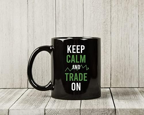ATC Keep Calm and Trade On Mug, Funny Buy Low Sell High Day Trader Black Coffee Cup for Forex Stock Trader, Cute Trading Gift Idea for Men Women