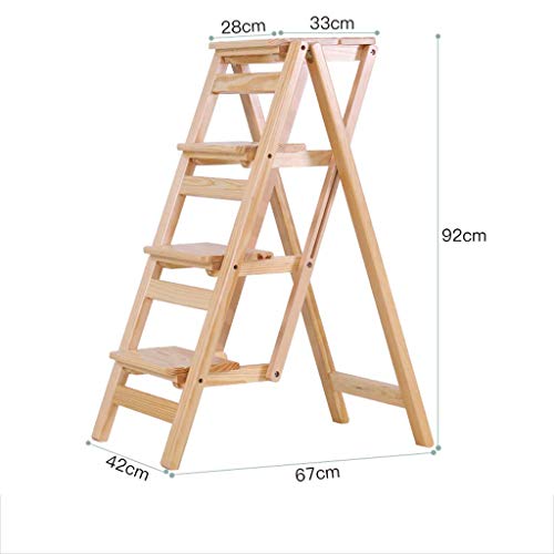 HAPPLiGNLY Home Step Stools,Step Stool Stairway Chair with 4 Steps Fashion Solid Wood Folding Chair Multifunction Stepladder Heavy Duty for Home Garden Library Kitchen Office Widened,D,D