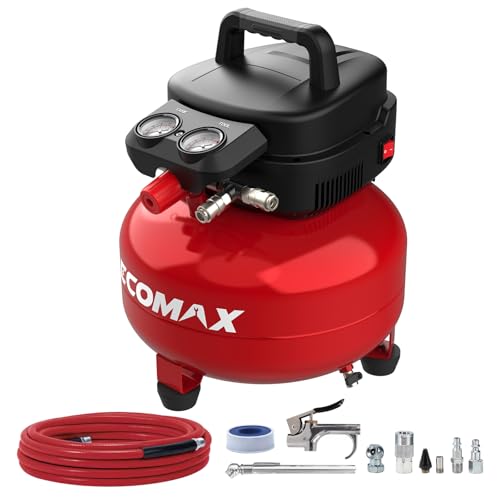 ECOMAX Air Compressor 6 Gallon 175 PSI Pancake Portable Oil-free Tank with 10 PCS Accessories Kit