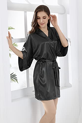 Image of MORFORU Women Bride Bridesmaid Silky Satin Kimono Robe Solid Color Sleepwear for Wedding Party Getting Ready, Short