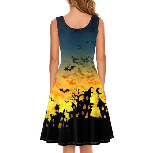 Image of TOADDITDO Women's Sleeveless O Neck Beach A-Line Party Coctail Tank Dresses Flared Sundress