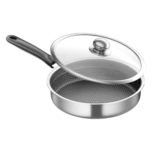 Honeycomb Non-Stick Frying Pan with Transparent Glass Lid, Hybrid Stainless Steel Stir Fryer, Even Heat Performance, Etched Scratch-Proof Design, Kitchen Cookware Accessories, Sleek Style
