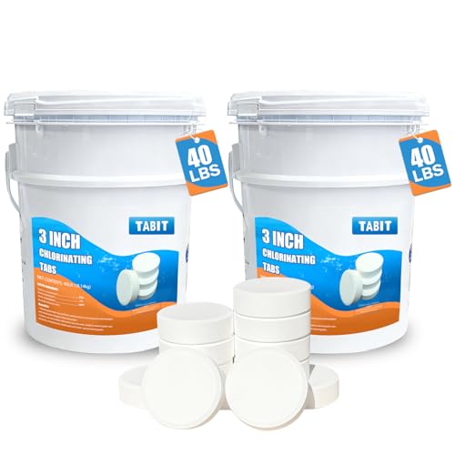 Image of TABIT 80 lbs Chlorine Tablets 3 Inch for Swimming Pools - Slow Dissolving & Long Lasting - 90% Available Chlorine Tri-Chlor - Kills Bacteria & Stops Algae - 2 x 40 lb Buckets