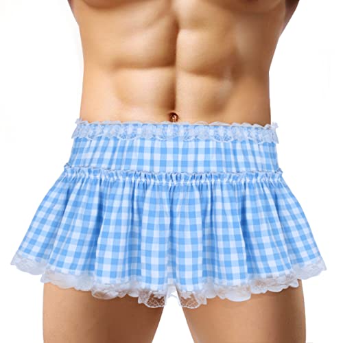 Women Men Mini Flared Skirt Sissy Crossdress Frilly Lace Micro Mini Plaid Nightwear Pajamas2