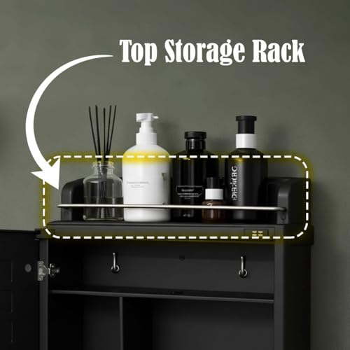 Image of JD FRESH Unbreakable Bathroom Cabinet with Mirror /Wall Mount Mirror Cabinet for Wash Basin /Bathroom Organizer Cabinet /Multipurpose Wall Storage Organizer /Decorative Prime Look (Black)