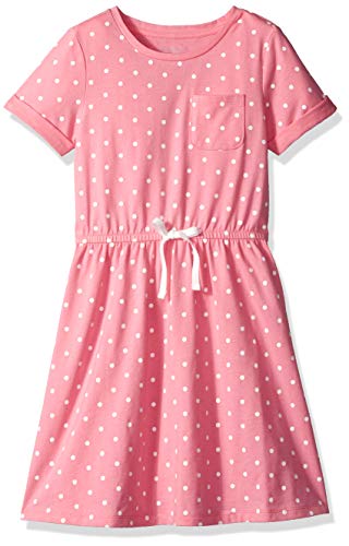 Amazon Essentials Big Girl's Short-Sleeve Elastic Waist T-Shirt Dress, Sachet Pink Simple dot with White Bow, L