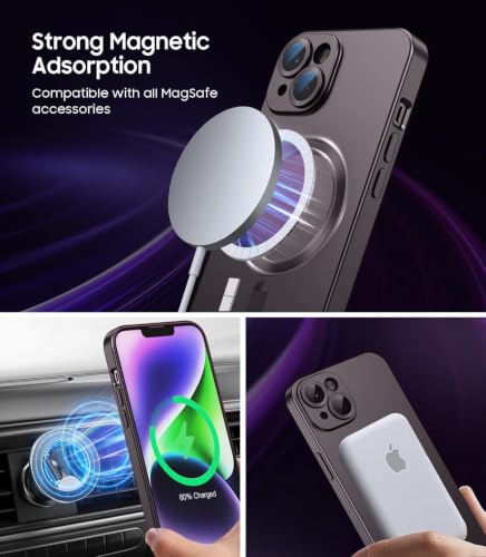 Image of DIZORO Magnetic Case for iPhone 14 Cover [Compatible with MagSafe][Built-in Camera Lens Protector] Slim Soft Silicone Bumper Shockproof Metallic Luster Back Cover Phone Cases (Coffee)