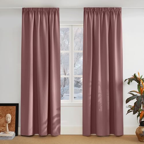 PONY DANCE Thermovorhang Kälteschutz Kräuselband Gardinen Blickdicht | für Schienensystem, 2er Set, H245 x B140 cm, Altrosa, Verdunklungsgardine, für Wohnzimmer, Kinderzimmer, Blac