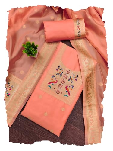 Image of DEVANGI Women's Banarasi Silk Unstitched Salwar Suit Dress Material With Dupatta