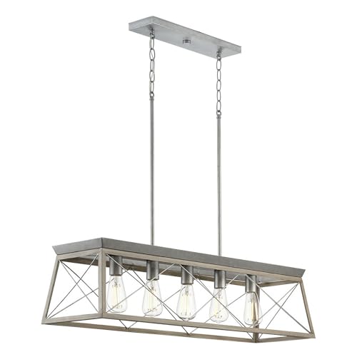 Image of Progress Lighting Briarwood Collection 5-Light Dining Room Light Fixture, Farmhouse Style Modern Chandelier for Kitchen and Dining Room, 38 inch by 9 inch, Bleached Oak