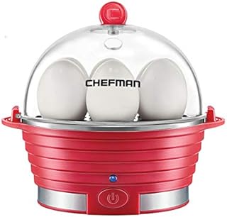 Chefman Electric Egg Cooker Boiler Rapid Poacher, Food & Vegetable Steamer, Quickly Makes Up to 6, Hard, Medium or Soft Boiled, Poaching/Omelet Tray Included, Ready Signal, BPA-Free, Red