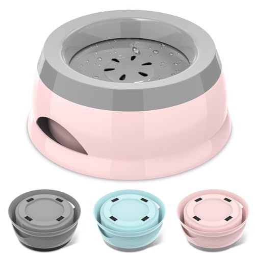 25oz Slow Drink Dog Water Bowl, No Spill Water Bowl for Dogs Cats, Non-Splash No Mess Puppy Kitten Water Feeder, Carried Portable Base for Vehicle Car,Travel,Home (Small/Medium Pets) - Pink