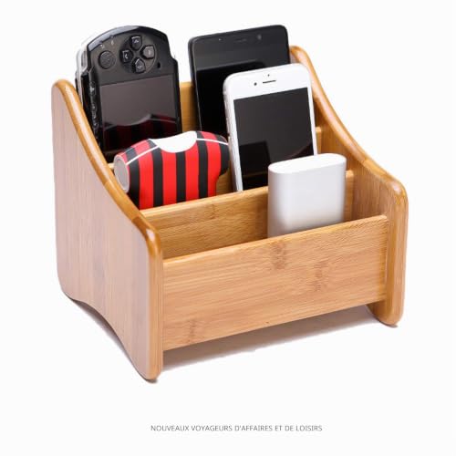 Boîte de rangement de bureau en bambou à 3 compartiments pour télécommande