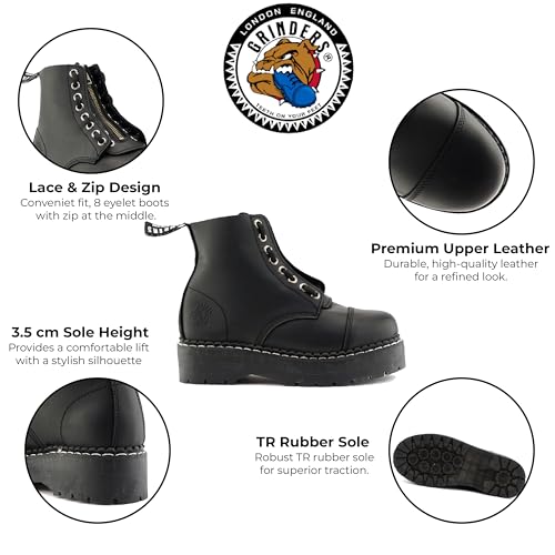 Grinders Unisex Black Cameron ACS Leather Ankle Casual Zip Boots2
