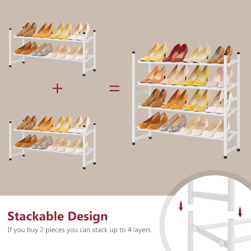 Image of Tajsoon Expandable Shoe Rack for Closet 2 Tier, 28 inch-41 inchStackable, White