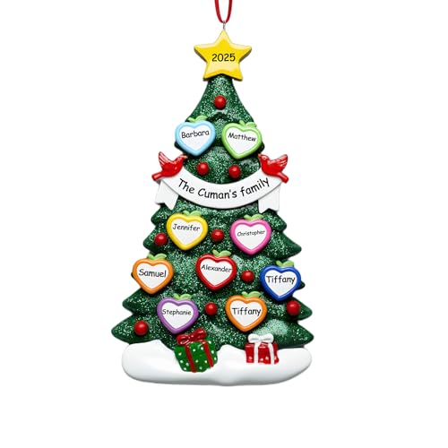 BemayStar Personalisierte Weihnachtskugeln mit Namen und Jahr, Familien Christmas Decorations, Handgemachter Harzanhänger, 2025 Familien 1-10 Personen,9 Personen