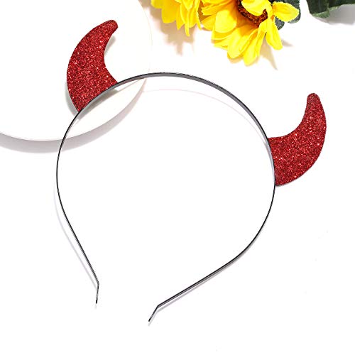 Devil Horns Halloween Devil Horns Headband Glitter Shining Rhinestone Halloween Headband (Black) #TOP3