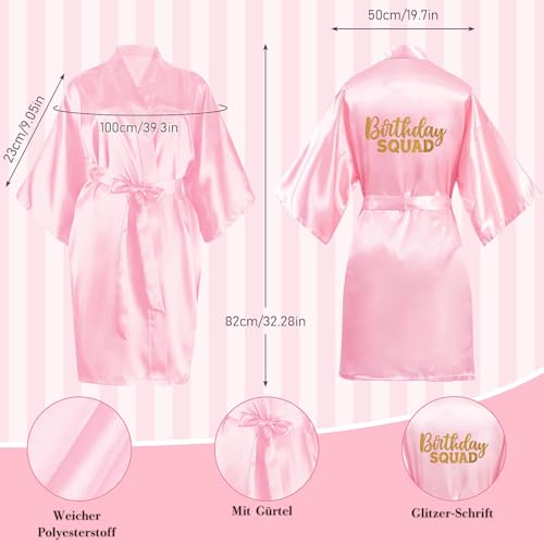 TESIN 10 Stück Geburtstags-Roben-Set für Mädchen – Satin-Kimono mit „Birthday Princess“ & „Birthday Squad“ + 10 Stirnbänder + 10 Schlafmasken + 10 Geschenkbeutel – Größe 12