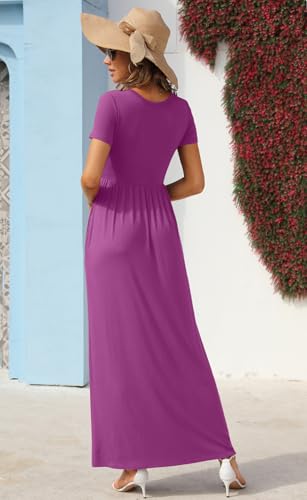 Image of GRECERELLE Womens Summer Long Maxi Dresses 2026 Short Sleeve V Neck Casual Button Dress with Pockets