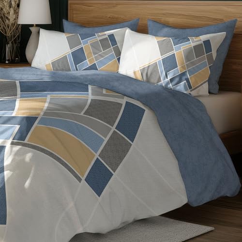 Image of LANE LINEN 400TC Morrison Bloom Super King Size Bedsheet with 4 Pillow Cases | 100% Cotton Digital Print Bedding Set (2.74 M x 2.74 M) | Modern Floral Pattern for Luxurious Comfort (Blue Pattern)
